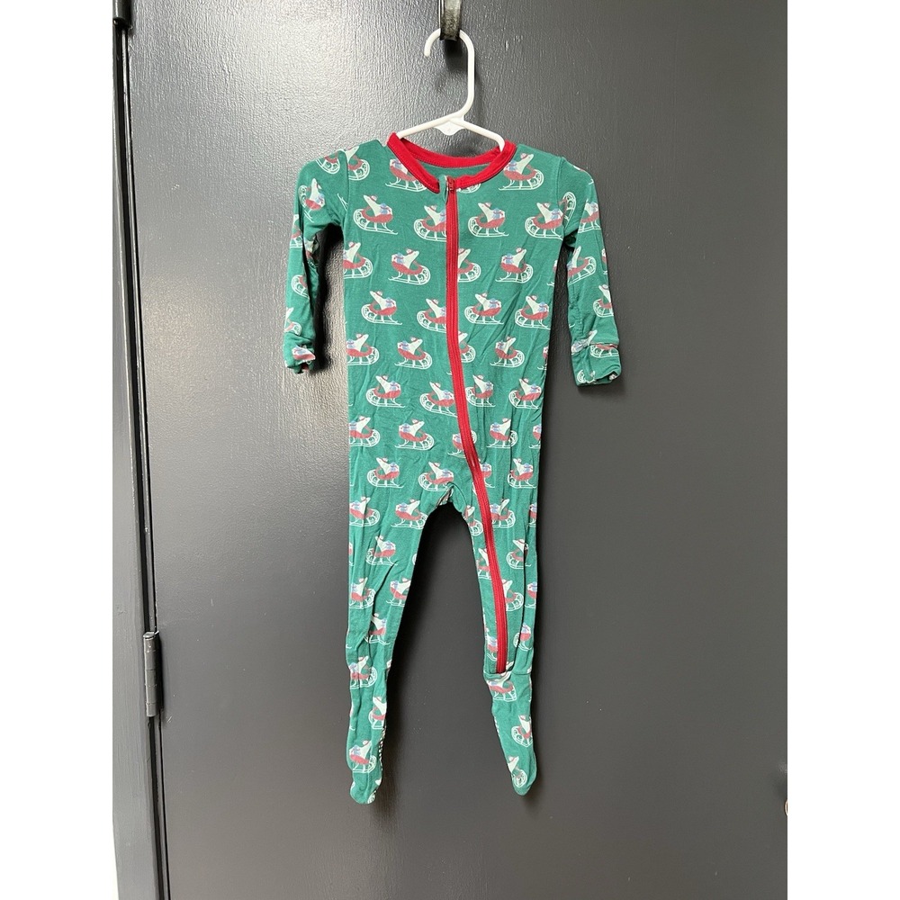 Kickee Pants Zip Pajamas 9-12M Christmas Sledding Polar Bear